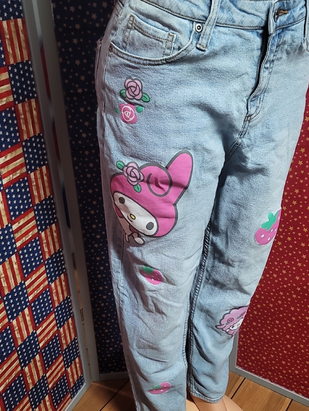 Light Blue My Melody Embroidered Women's Jeans